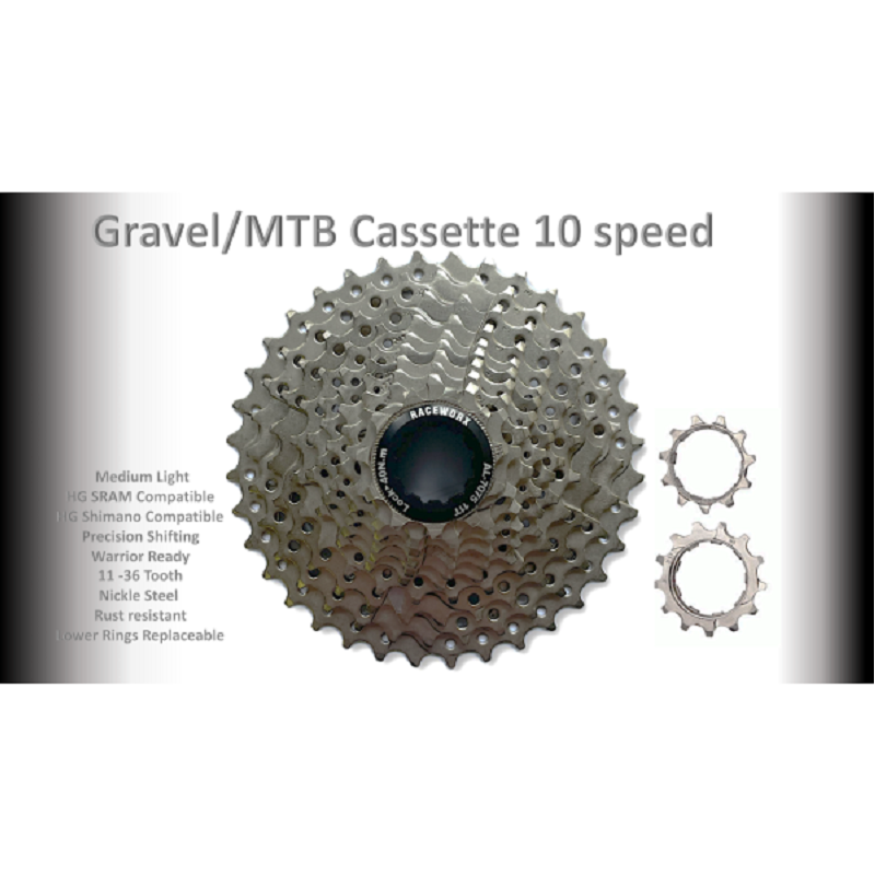 RACEWORX 10-Speed Silver MTB Cassette (11-36T) – Bike Addict RACEWORX 10-Speed Silver MTB Cassette (11-36T) – Bike Addict