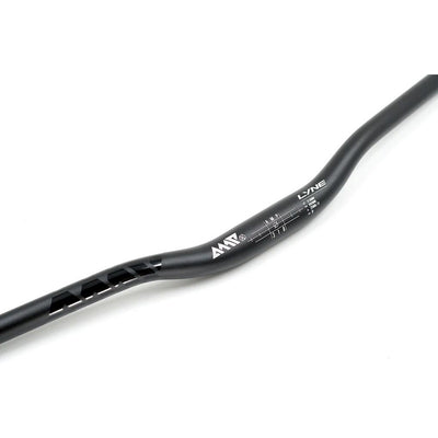 Black bicycle handlebar with 'LYNE' branding on a white background