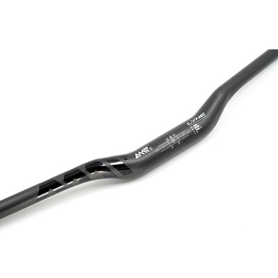 Black bicycle handlebar with 'LYNE' branding on a white background