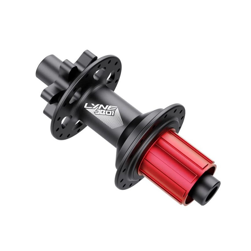 Bicycle hub with red accent on a white background