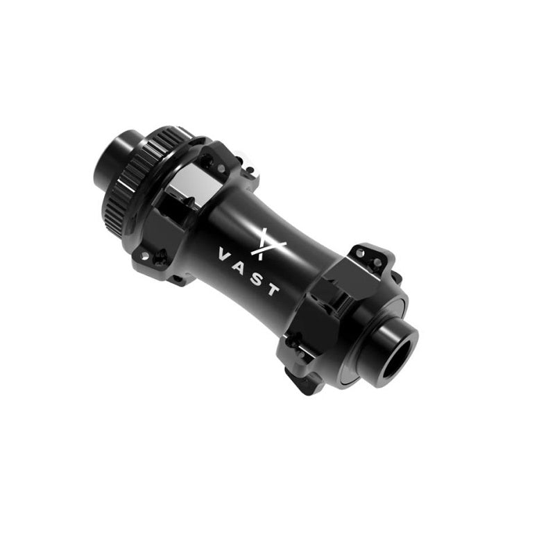 Black bicycle hub with 'Vast' branding on a white background