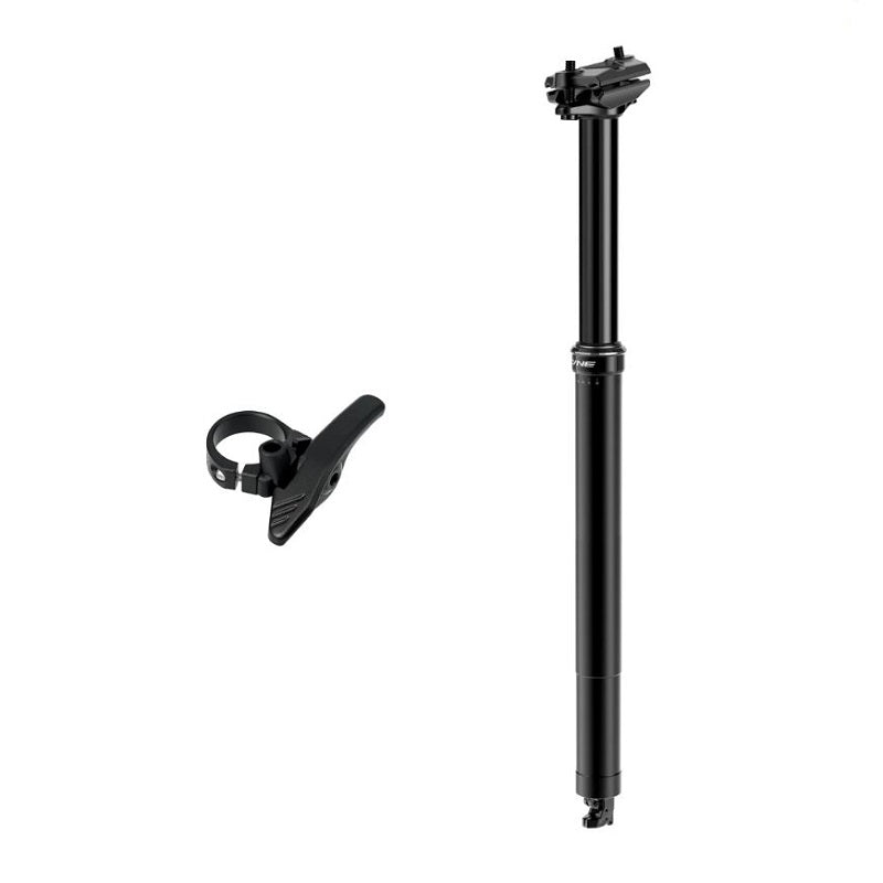 Black bicycle seat post with clamp on a white background