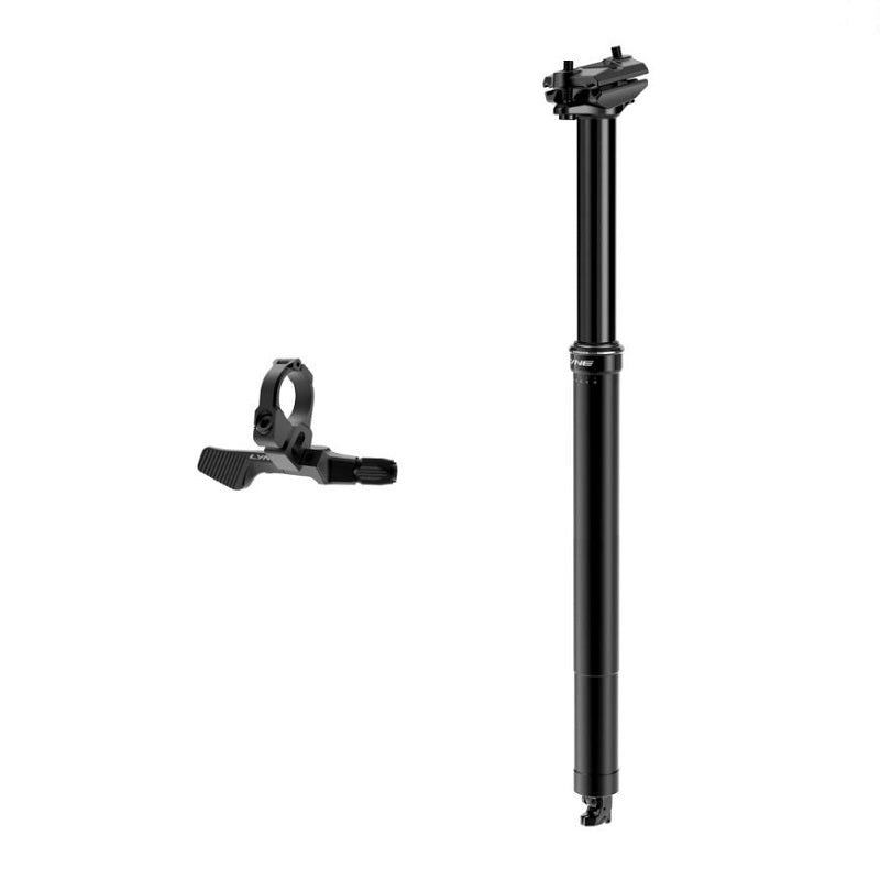 Black bicycle seat post with clamp on a white background